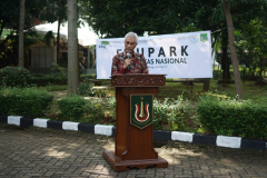 Guru Besar Universitas Nasional Prof. Dr. Endang Sukara, Ph.D. saat memberikan sambutan dalam acara Soft Launching Edu Park Universitas Nasional di Kampus UNAS Pejaten pada Sabtu, 5 Juni 2021