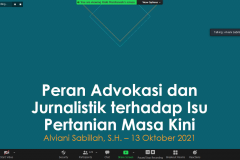Pemaparan materi oleh Narasumber yang juga Co-Founder Terpadu Alviani Sabillah dalam  acara Webinar Advokasi dan Jurnalistik pada Rabu, 13 Oktober 2021 melalui zoom meeting
