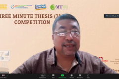Guru Besar FTKI Prof. Dr. Iskandar Fitri, S.T., M.T. saat memberikan kata sambutan dalam acara Three Minute Thesis (3MT) Competition pada Selasa, (22/3) melalui virtual meeting.
