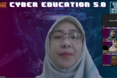 Dekan FTKI Universitas Nasional Dr. Septi Andryana, S.Kom. MMSI. saat memberikan sambutan dalam kegiatan Cyber Education 5.0 10 Maret 2021