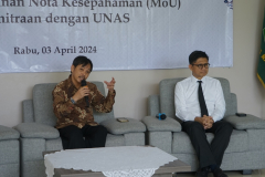 Sesi diskusi dalam kegiatan penandatanganan MoU di Exhibition Room UNAS, Rabu, 3 April 2024. 