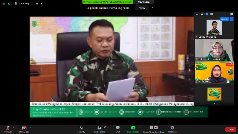 Pemutaran video sambutan dari  anglima Komando Daerah Militer (Pangdam) Jaya/Jayakarta, Mayor Jenderal TNI Dudung Abdurachman saat pembukaan kegiatan PLBA secara virtual