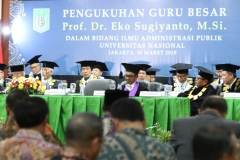 Para guru besar Universitas Nasional dalam kegiatan pengukuhan guru besar Prof. Dr. Eko Sugiyanto, M.Si. di Auditorium UNAS Jakarta, 30 Maret 2019.