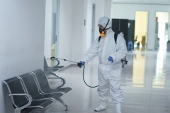 Penyemprotan desinfektan di fasilitas kampus