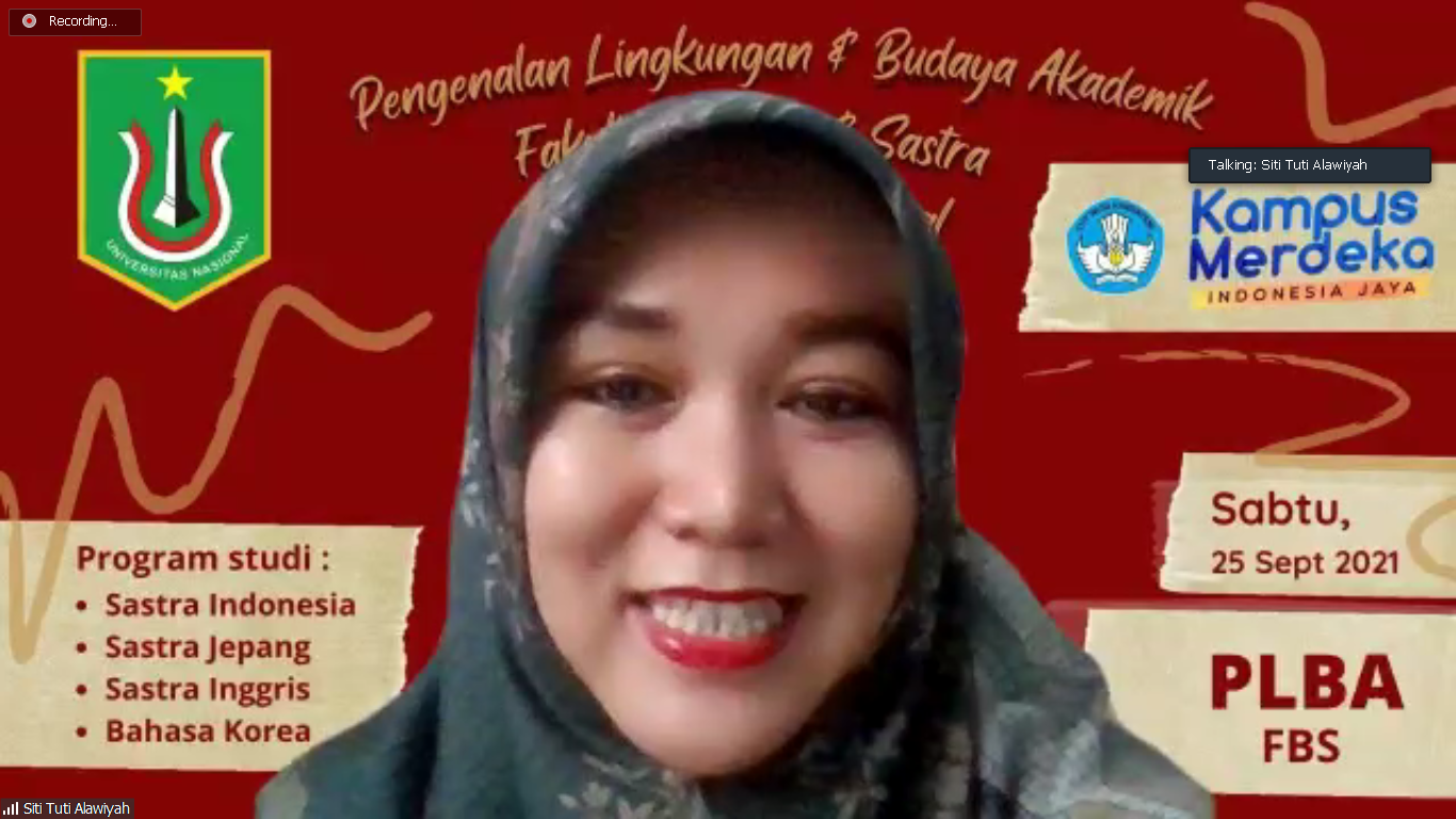 Ketua Program Studi Sastra Inggris Siti Tuti Alawiyah, S.S., M.Hum.  saat memberikan sambutan dalam PLBA Fakultas, Sabtu 25 September 2021