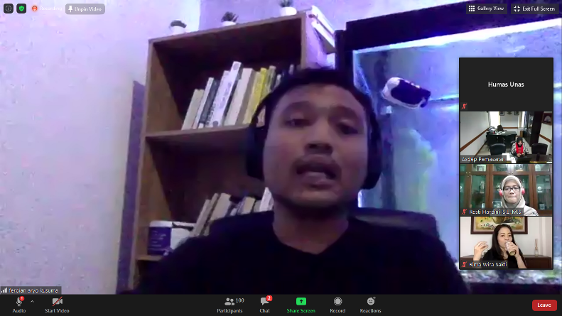 Founder EFG-ERFOLGHABEN Ferdian Aryo Kusuma saat menjadi narasumber pada kegiatan Webinar Manajemen “Strategi Pemasaran Bisnis Menghadapi Masa New Normal Covid-19” di Jakarta, pada Rabu (15/7).
