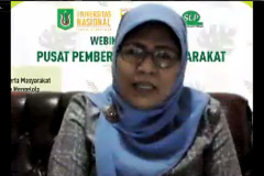 Master of Ceremony Yusreini Sabrie, SE., M.Si., dalam webinar PPM UNAS "Peran Serta Masyarakat dalam Mengelola Limbah Rumah Tangga Melalui Pembuatan Ecoenzim dan Teknik Ecoprint untuk Menjaga Keberlanjutan Lingkungan" kerjasama dengan Kantor Walikota Jakarta Selatan, Jumat (22/10/2021)