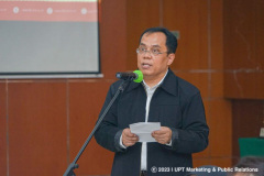 Ketua Panitia Benrahman, S.Kom, MMSI memberikan sambutan dalam acara Yudisium kelulusan sarjana FTKI di Ruang Aula Blok 1 Lt. 4 Unas, Sabtu, 3 Juni 2023