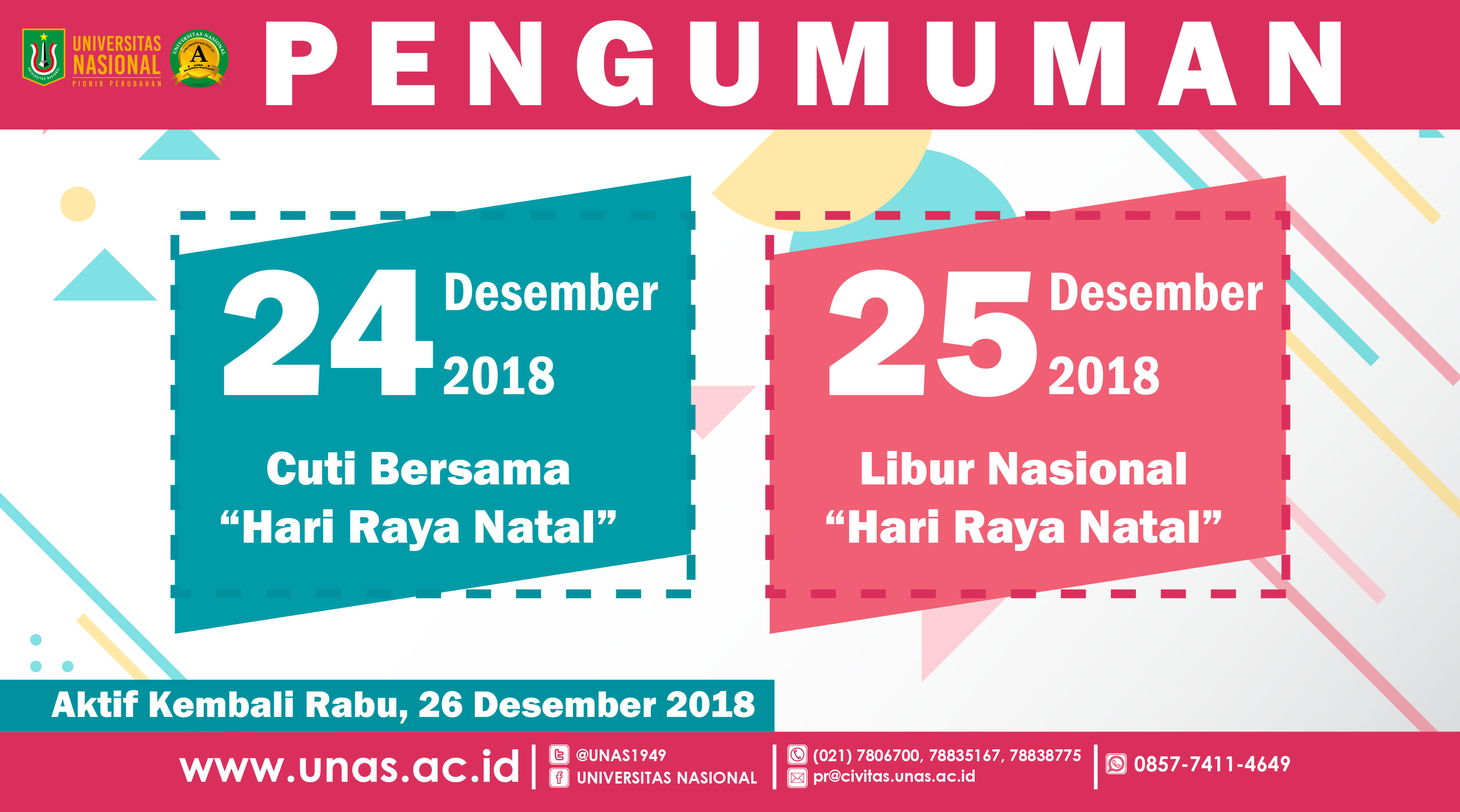 Pengumuman Libur Cuti Bersama Dan Hari Raya Natal 2018