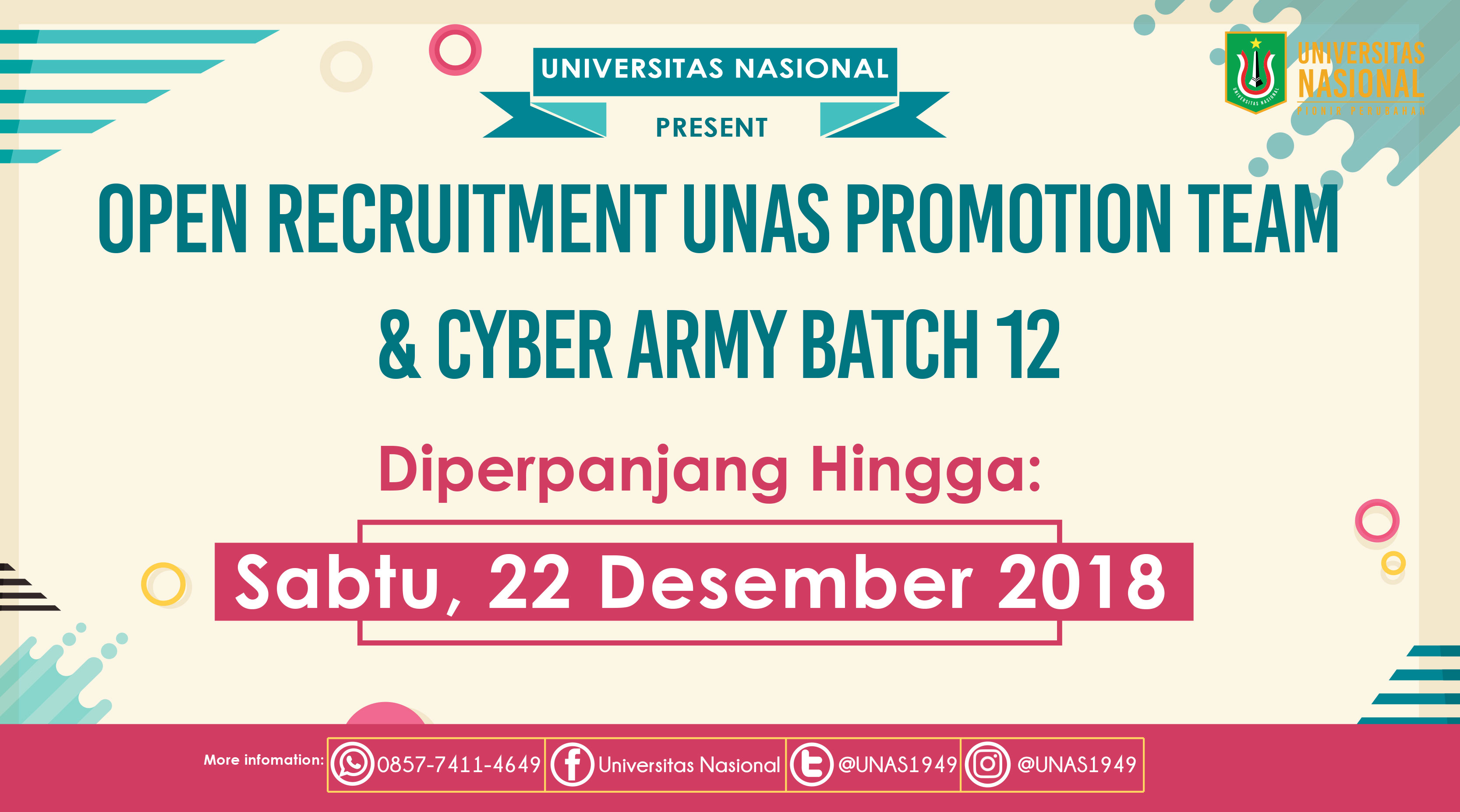 PENDAFTARAN UNAS PROMOTION TEAM & CYBER ARMY BATCH 12 DIPERPANJANG