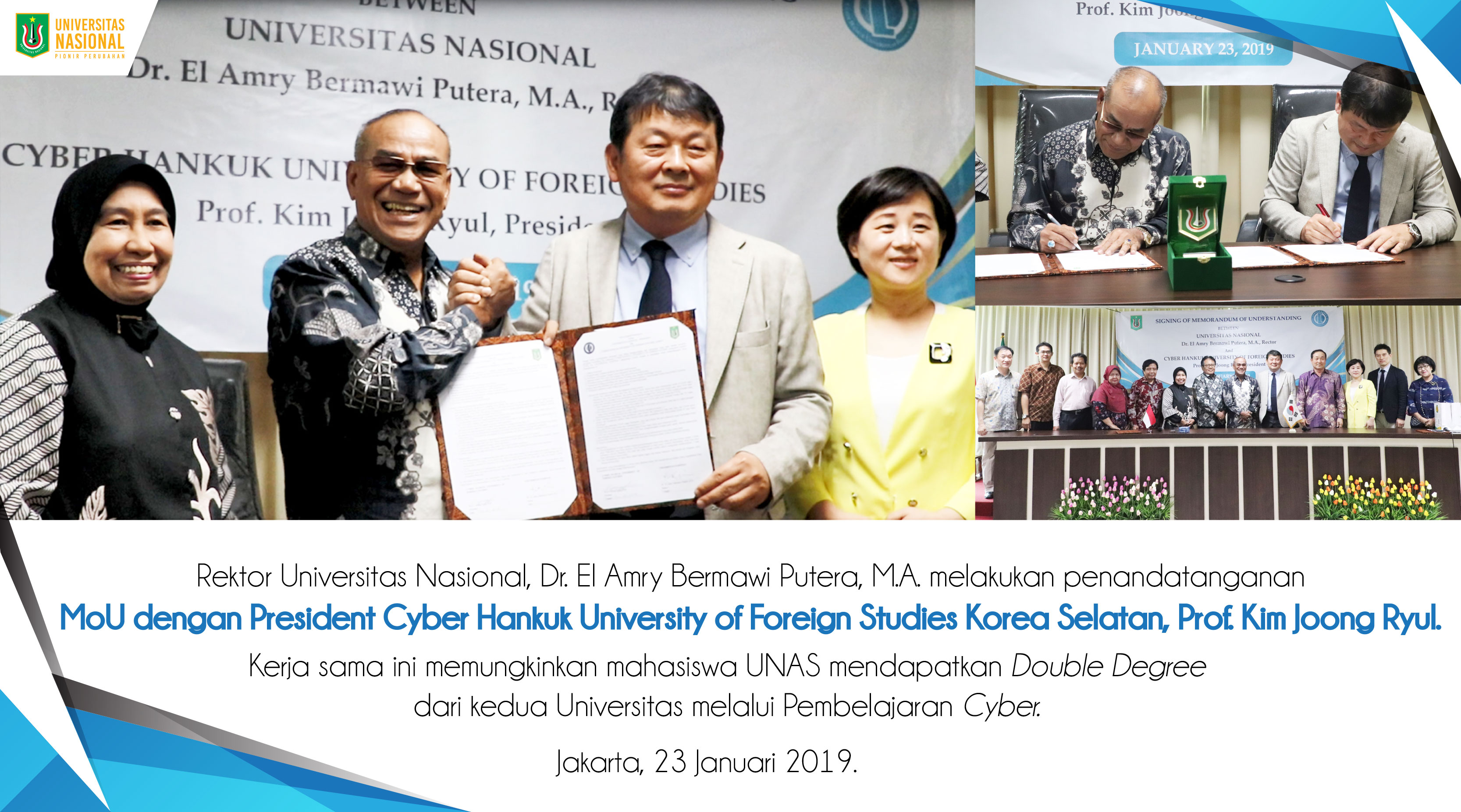 Rektor UNAS Menandatangani MoU dengan President Cyber Hankuk University of Foreign Studies Korea Selatan
