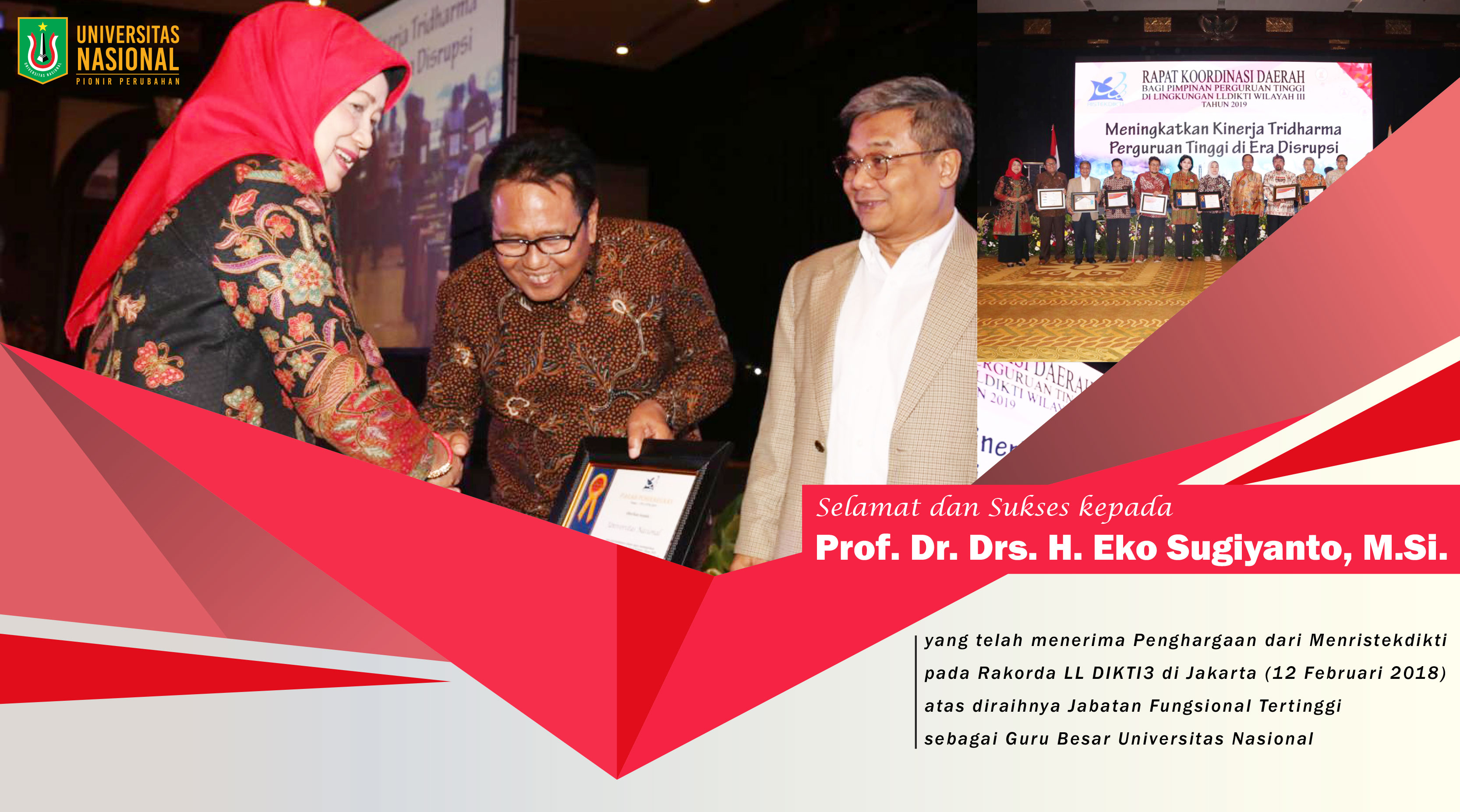 Prof. Dr. Drs. H. Eko Sugiyanto, M.Si. menerima Penghargaan dari Menristekdikti