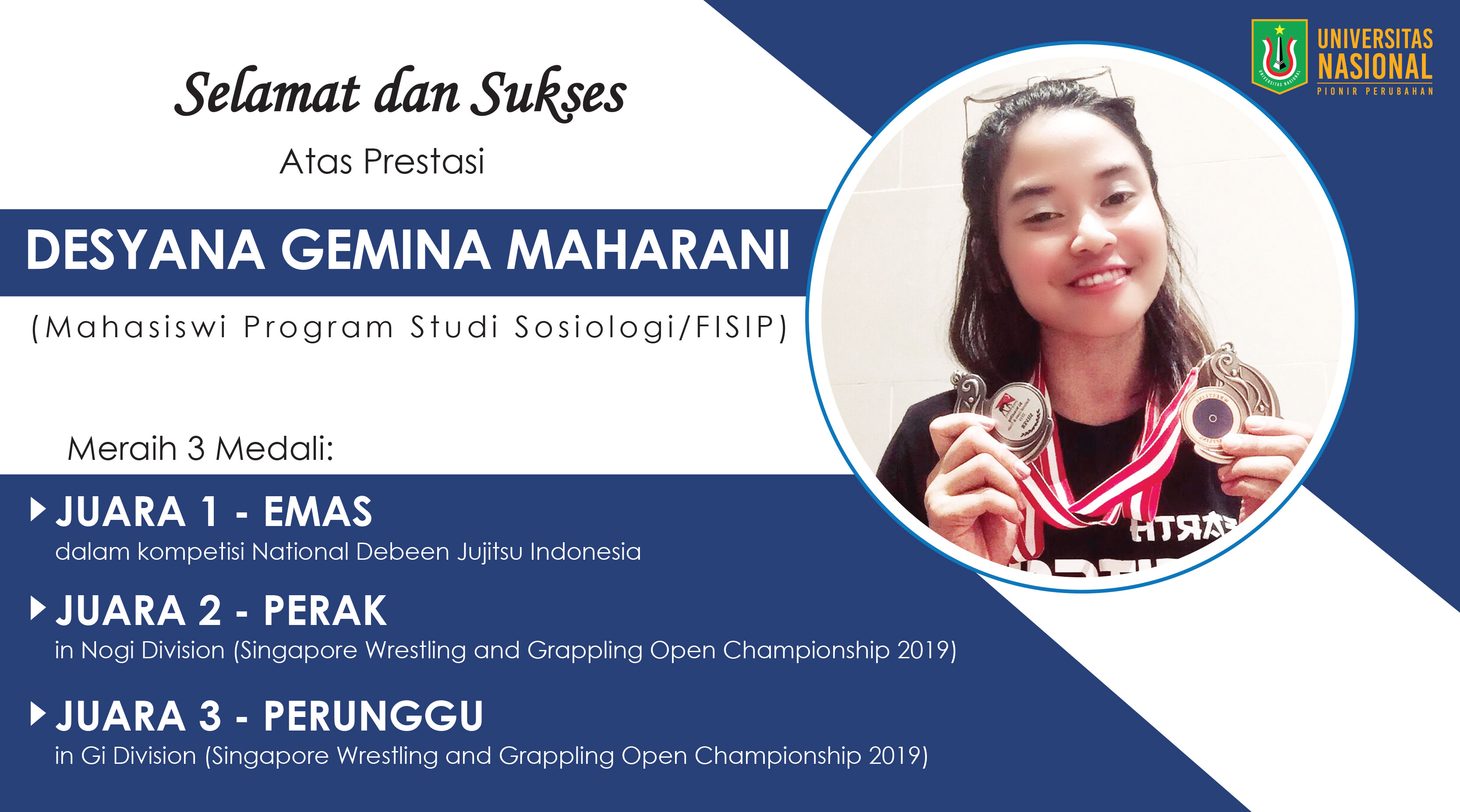Prestasi Mahasiswi UNAS dalam kompetisi National Debeen Jujitsu Indonesia