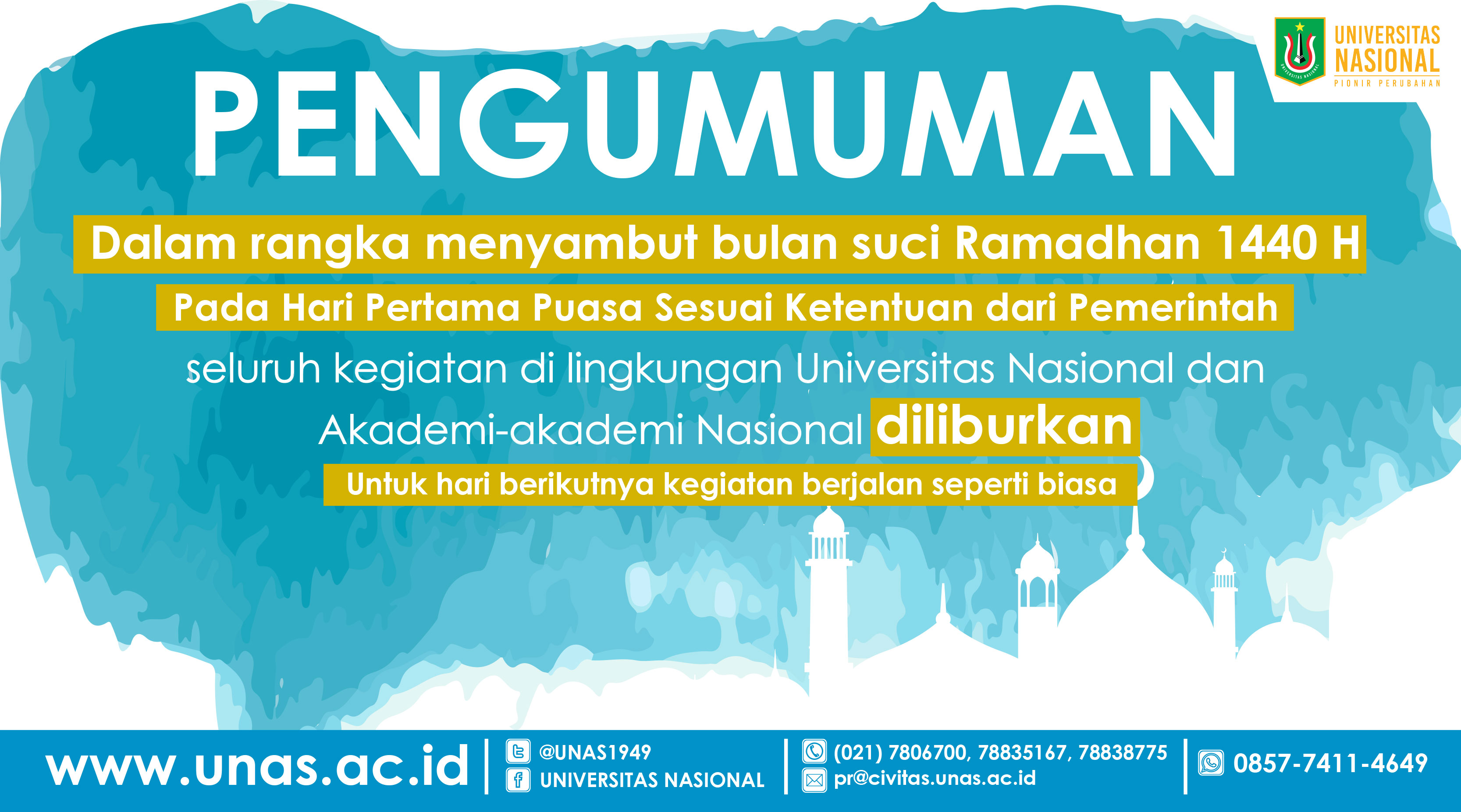 Pengumuman Libur Hari Pertama Puasa Bulan Ramadhan 1440 H / 2019 M