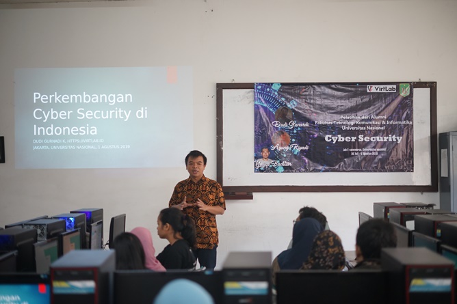 Pelatihan Cyber Security oleh alumni pada Rabu dan Kamis (31-1/7-8) di Laboratorium E-Commerce Fakultas teknologi Komunikasi dan Informatika blok 4 lantai 4 Universitas Nasional