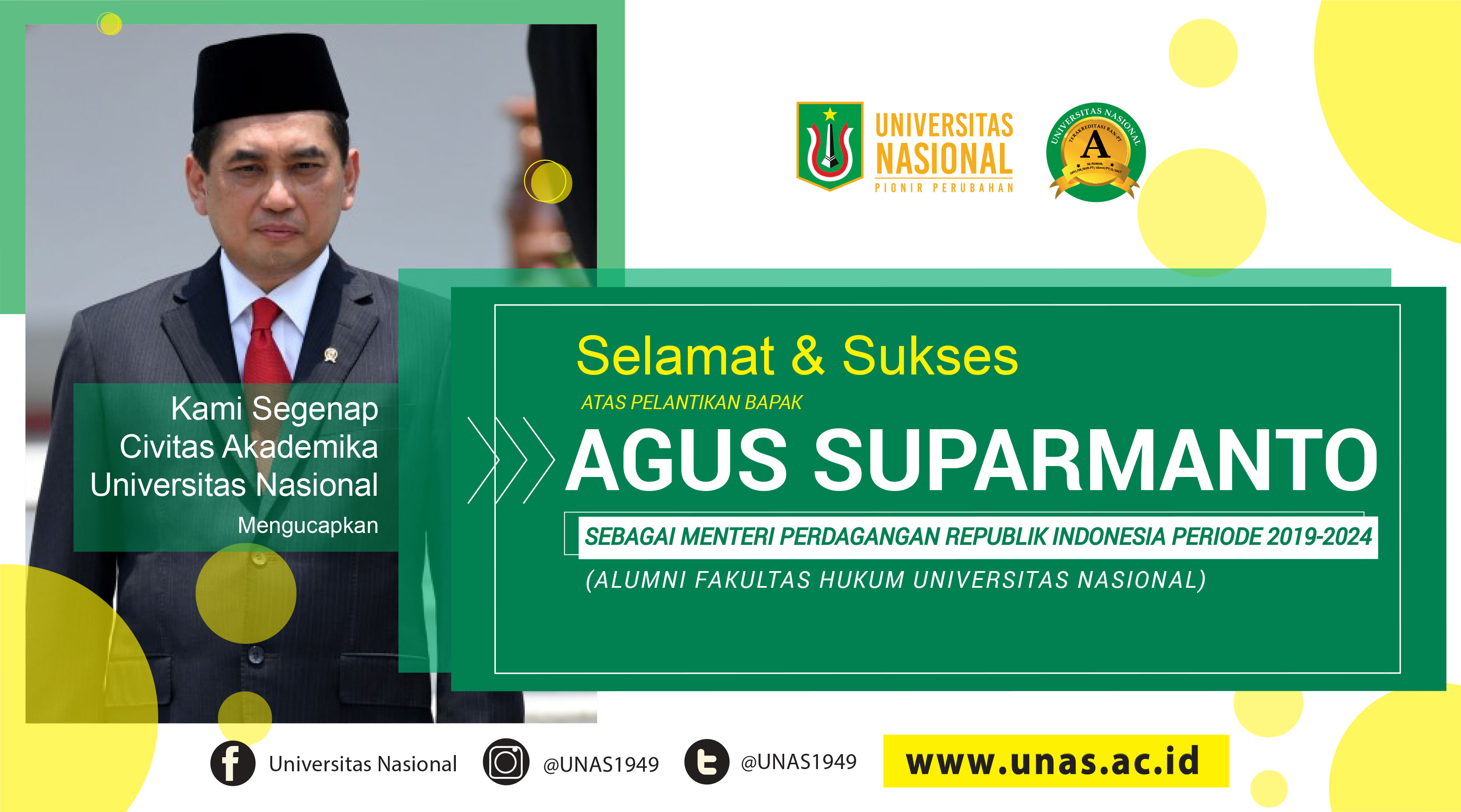 Alumni UNAS Menjadi Menteri Perdagangan Periode 2019-2024