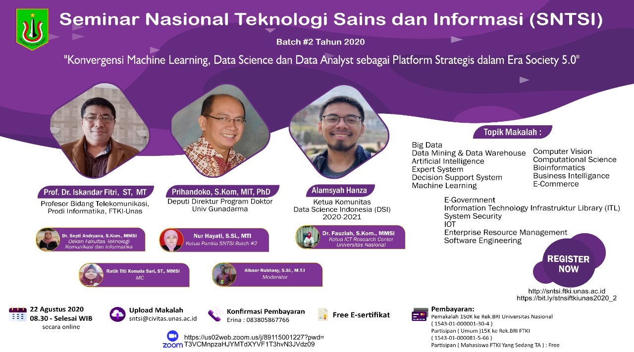Seminar Nasional Teknologi Sains dan Informasi (SNTSI) Batch #2 Tahun 2020