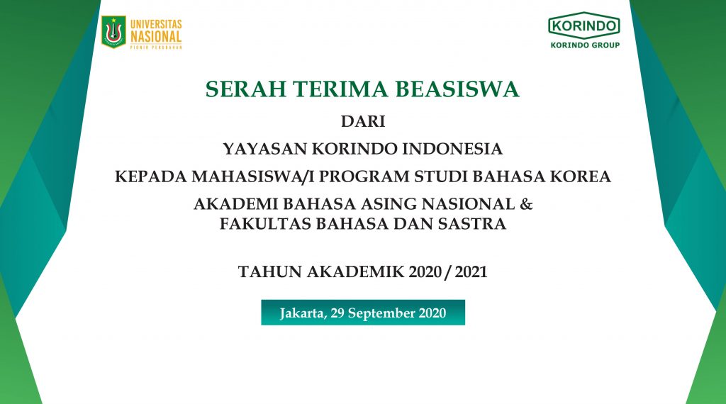 Serah Terima Beasiswa dari Yayasan Korindo Indonesia Kepada Mahasiswa UNAS