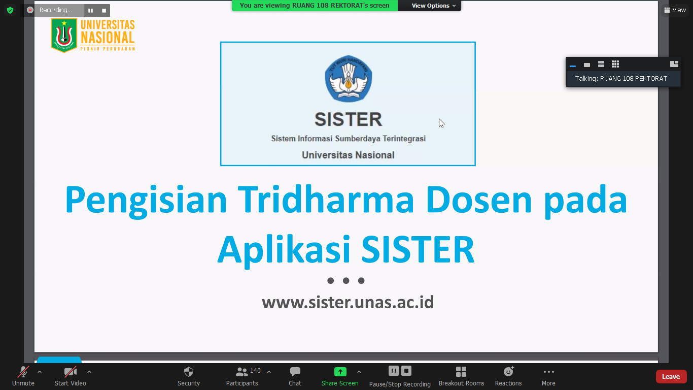 sosialisasi laman Sister (Sistem Informasi Sumberdaya Terintegrasi) pada Selasa (04/01) melalui zoom meeting