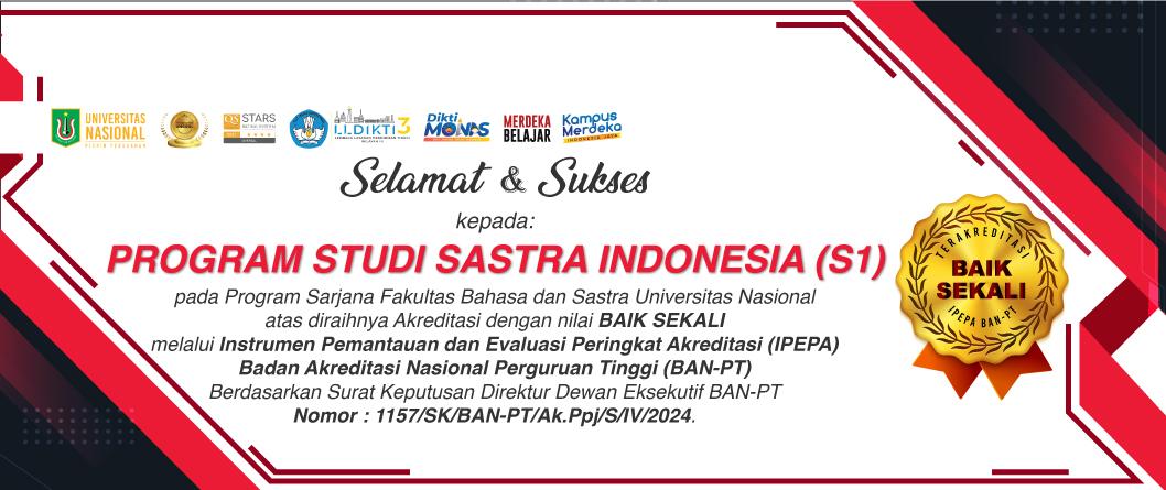 Selamat & Sukses Kepada Program Studi Sastra Indonesia (S1) Atas Diraihnya Akreditasi Dengan Nilai “BAIK SEKALI”